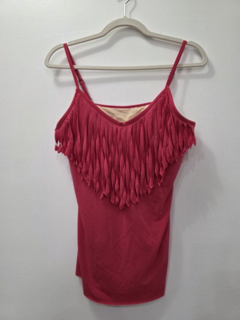 MagicSuit Women’s Hot Pink Fringe Spaghetti Strap Tankini Top